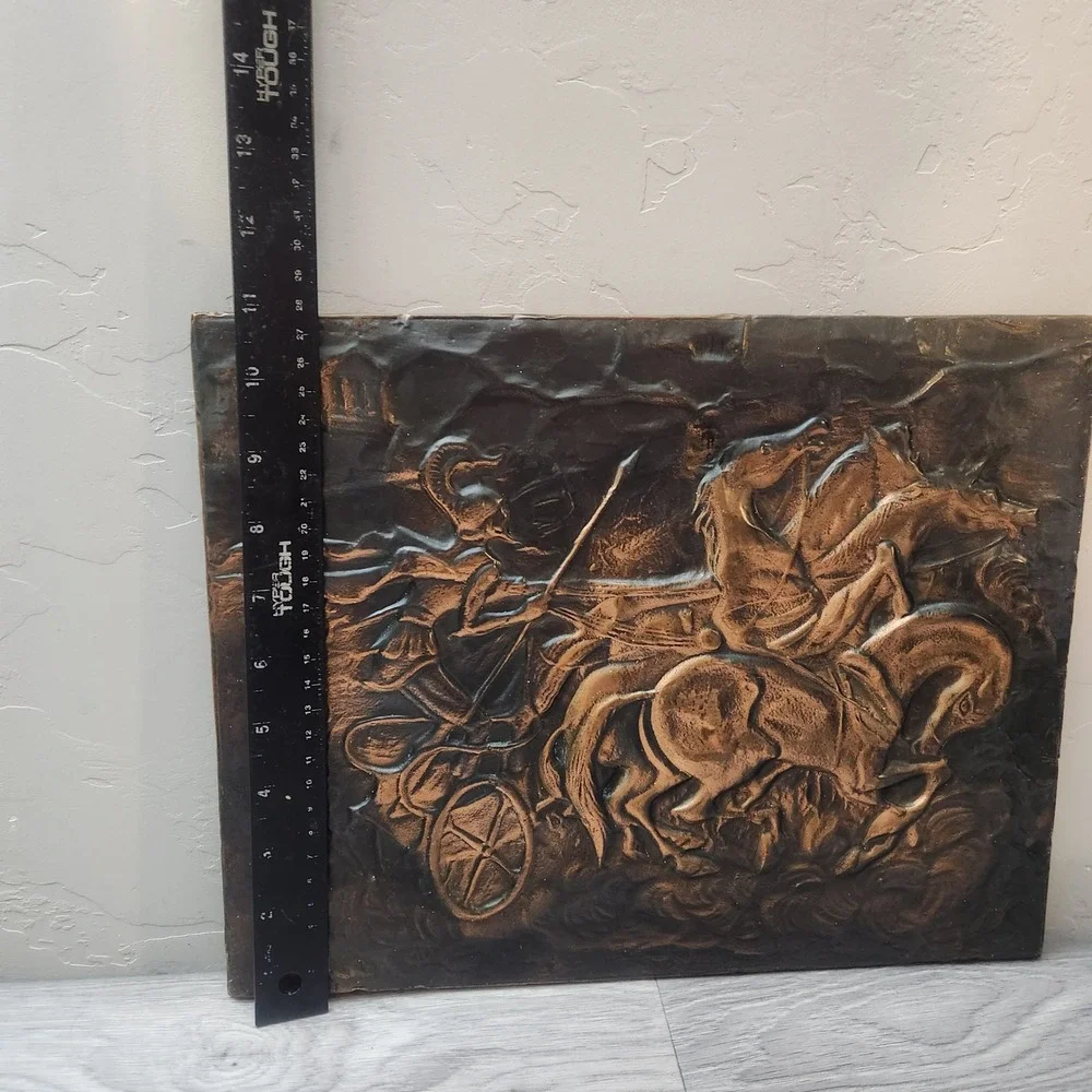 Vintage Cooper Greek Chariot Wall Art Plaque Relief Hand Hammered Mythology Mid